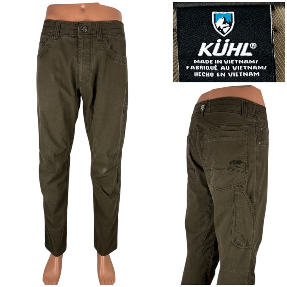 Kuhl Revolvr Men 32 X 30 (actual) Pants Brown Green Style 5232 Patina Dye Cotton